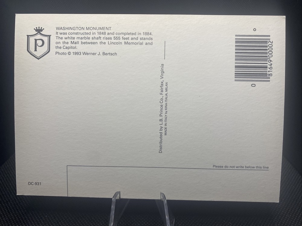 POSTCARD: ￼ ￼ Washington DC Monument ￼E9
