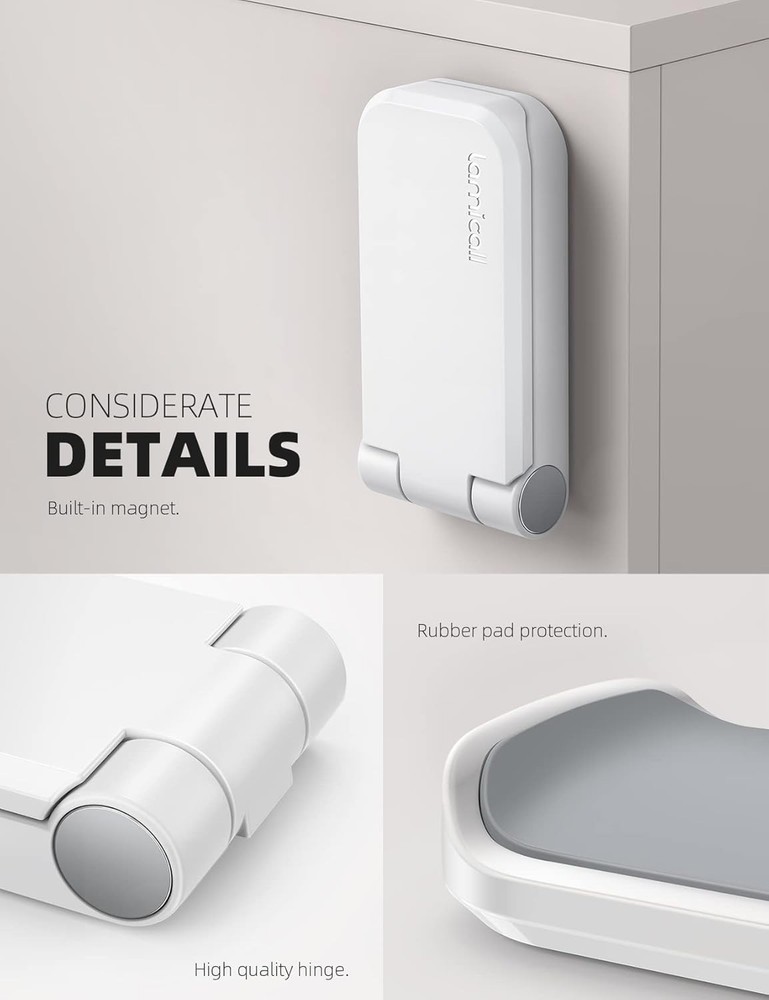 Foldable White Headphone Stand - Strong Adhesive Hook for Clutter-Free Spaces