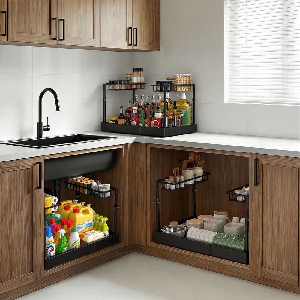 Under Sink Organizer 2 Tier Under the Sink Storage Expandable Adjustable Slide