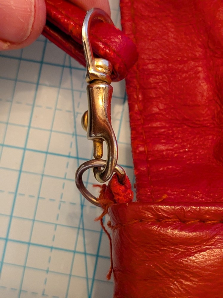 Vintage 80s red leather Purse With Strap medium size