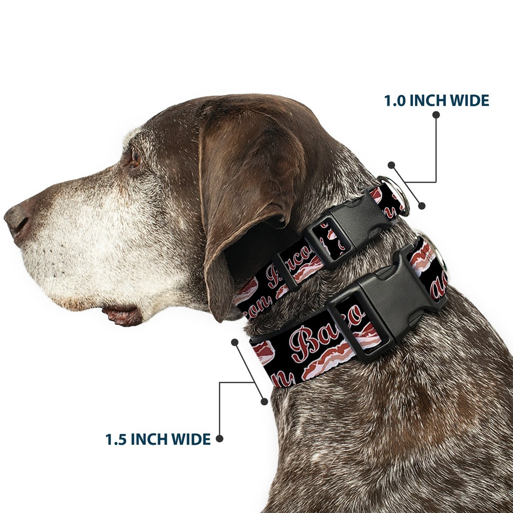 Plastic Clip Collar BACON Baseball Script NARROW-Large 9.5-14.5"