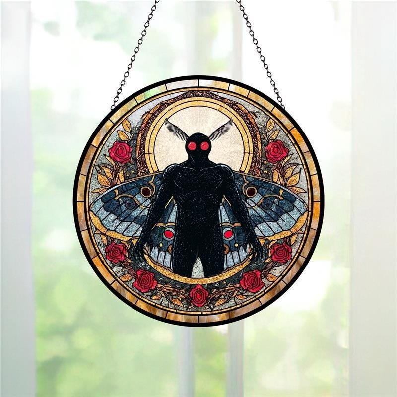Mothman Stained Glass Suncatcher, Cryptid Window Hanging DecorMythical Creature