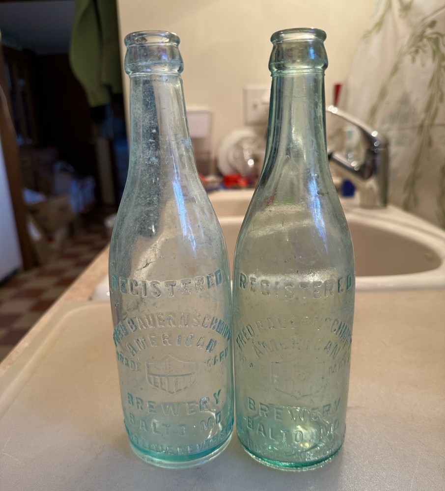 2 Diff Color Fred Bauernschmidt American Brewery Baltimore MD Beer Bottles 1915