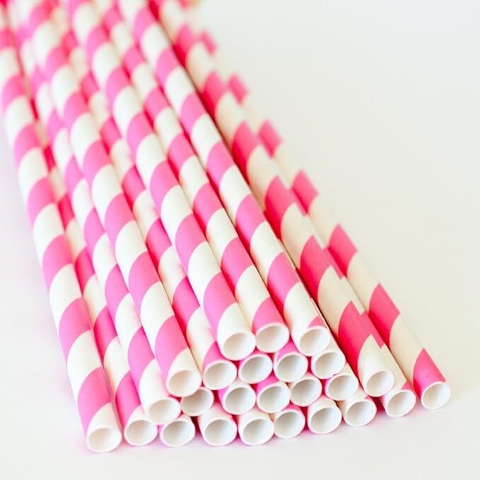 Pink Stripped Paper Straws x24