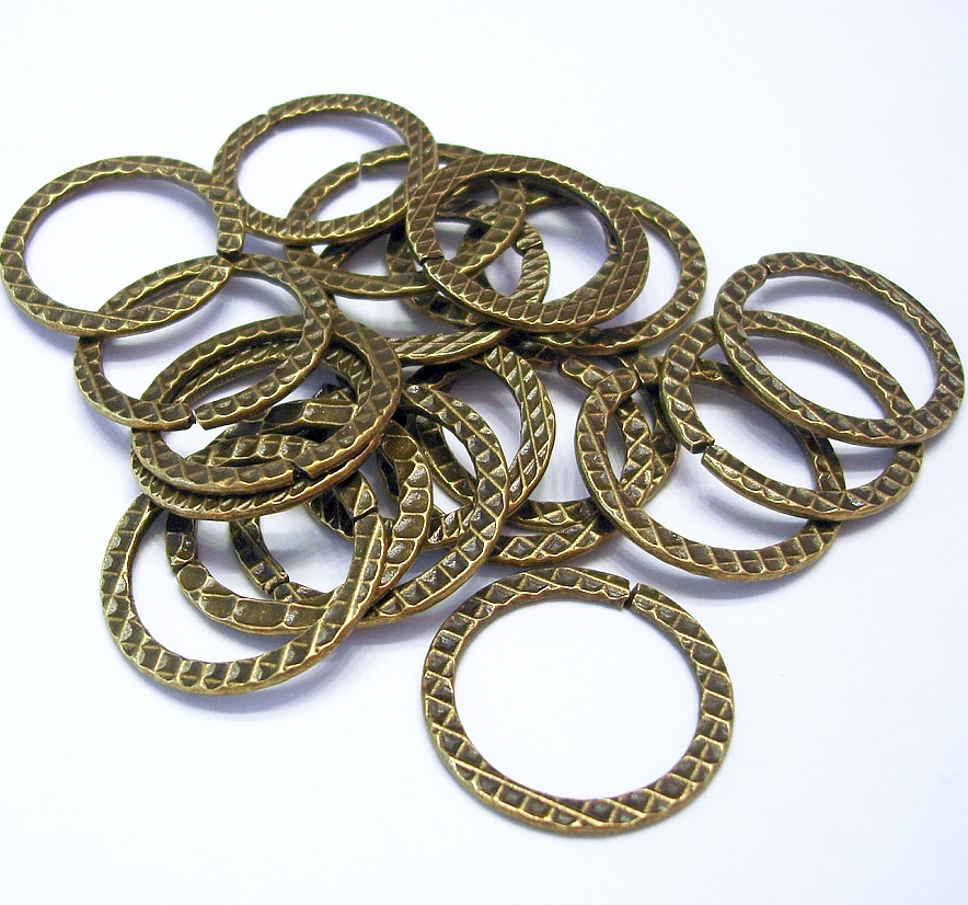 Connector Link Flat Round  Hammered Antiqued Bronze Double Sided- 10pcs.
