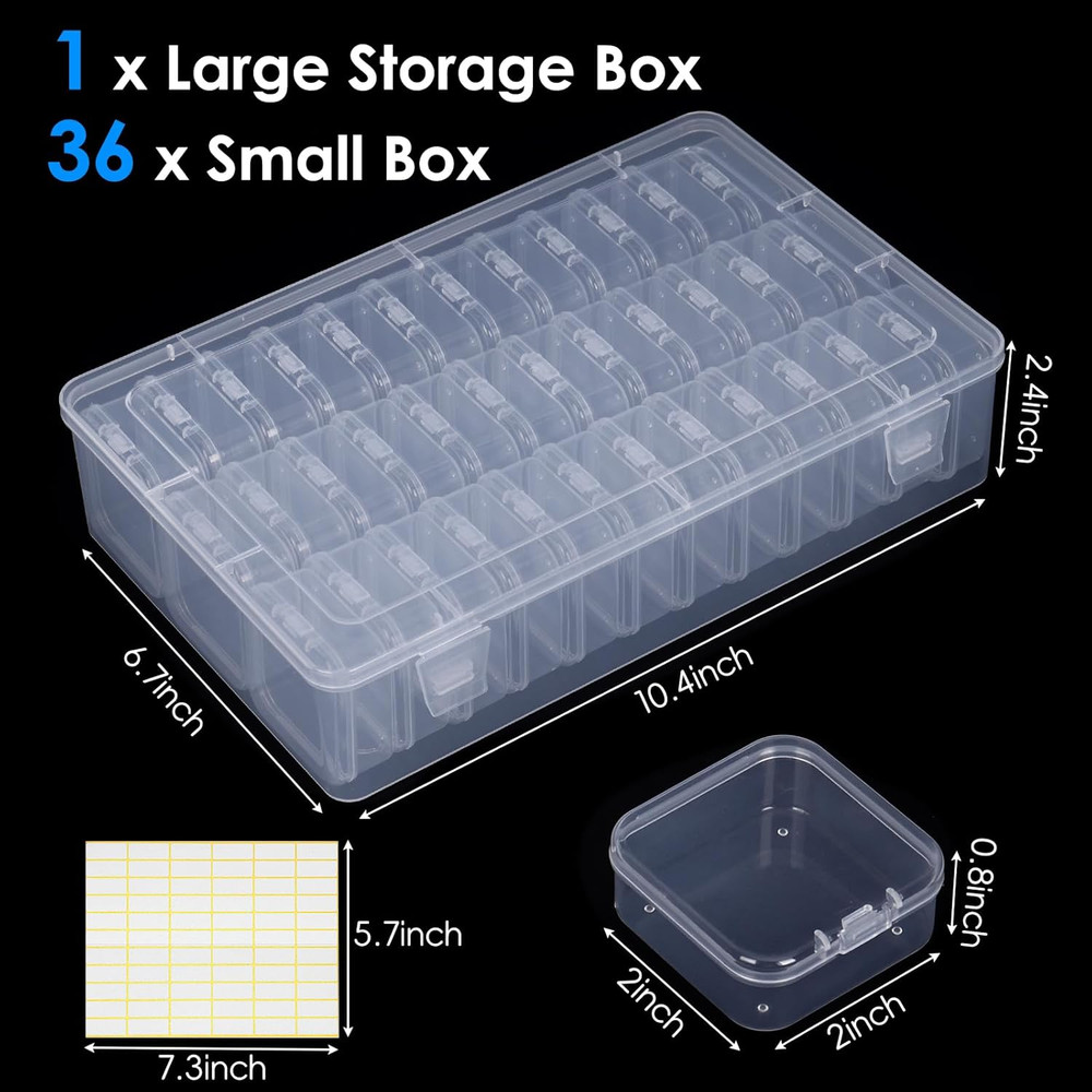 Bead Organizer Box, 36Pcs Small Clear Plastic Bead Storage, Mini Craft Storage C