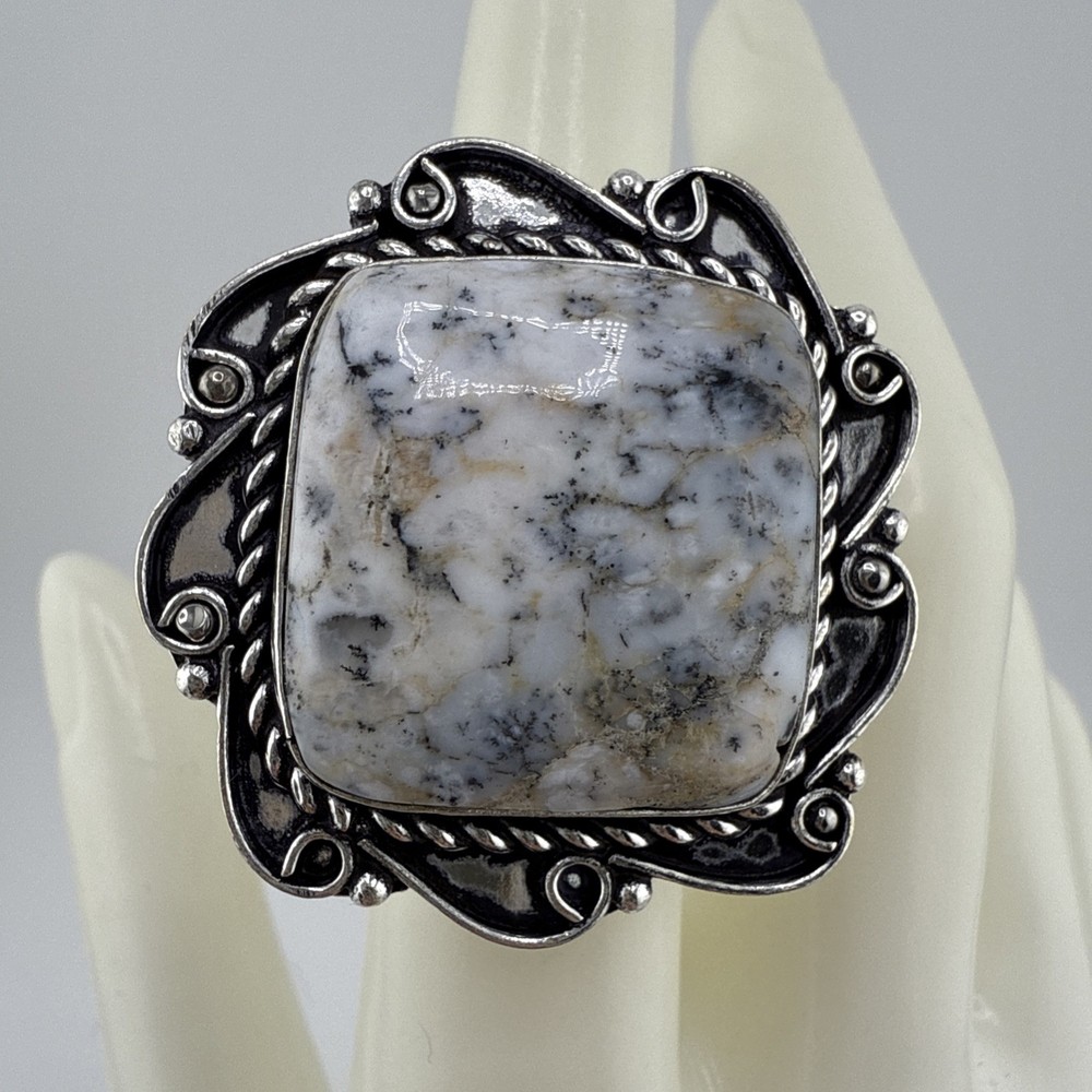 German Silver Howlite Square Statement Ring Size 6 NWT