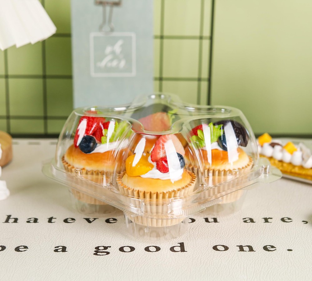 4 Compartment Cupcake Containers 40 Pack Holder with Connected Airtight Lid