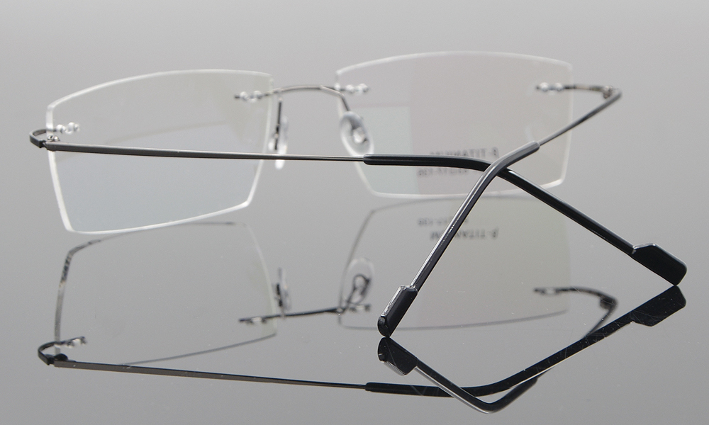 Men's Rimless β Titanium Eyeglasses Frames Rectangular Optical Frame Gunmetal