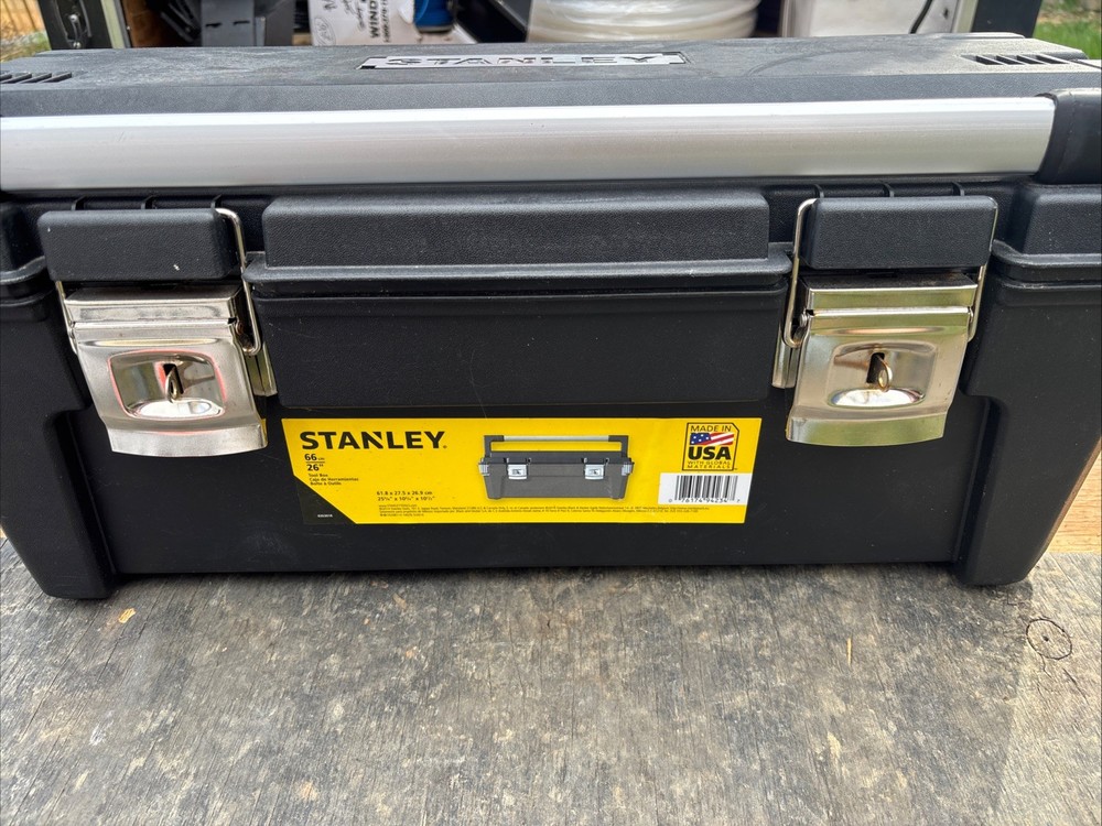 Stanley 26" Tool Box Black Plastic Lockable With Handle Metal Latches Organizer