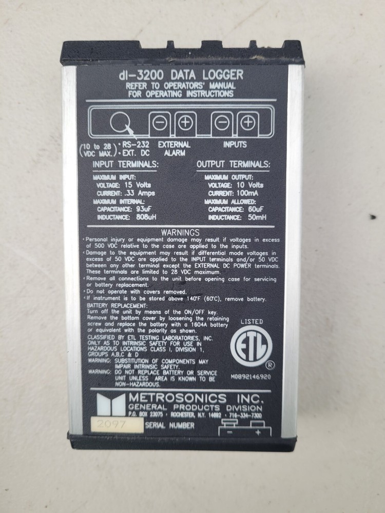 Metrosonics DL-3200 Data Logger/Metrologger w/ Case