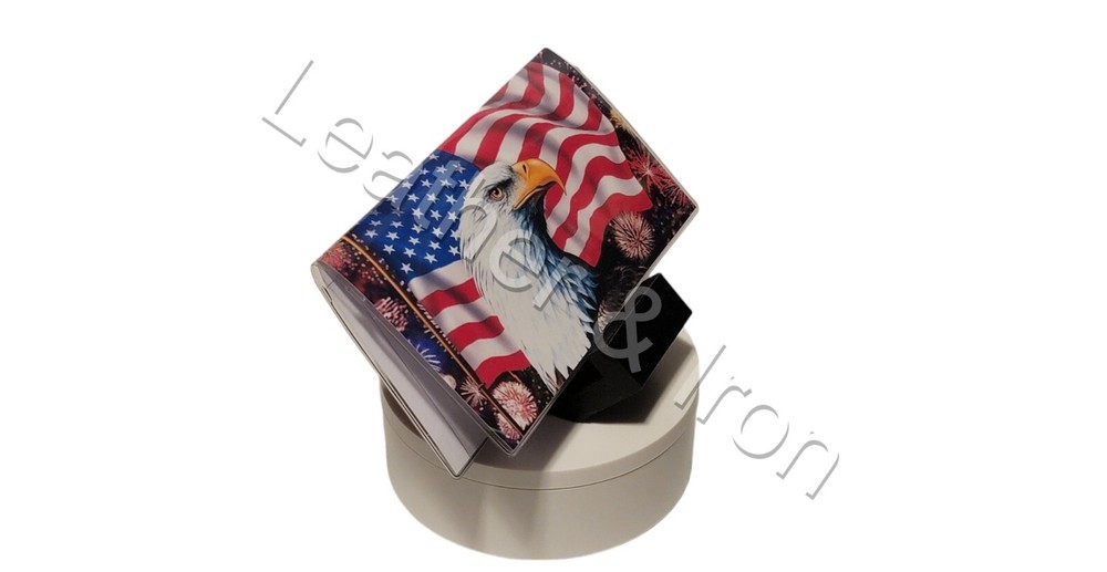 American Flag Bald Eagle Profile Design Vinyl Checkbook Cover