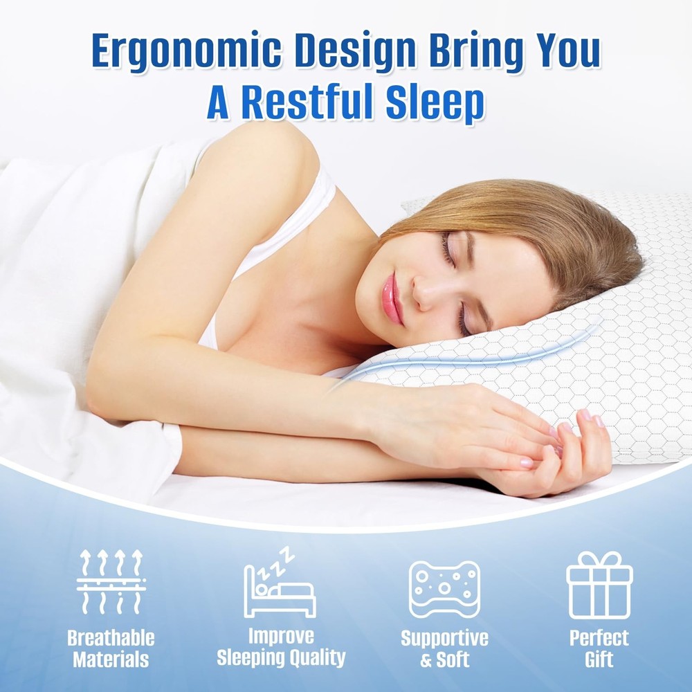 CushyOasis Shredded Memory Foam Pillow for Sleeping, Cooling Bed Pillows Set ...