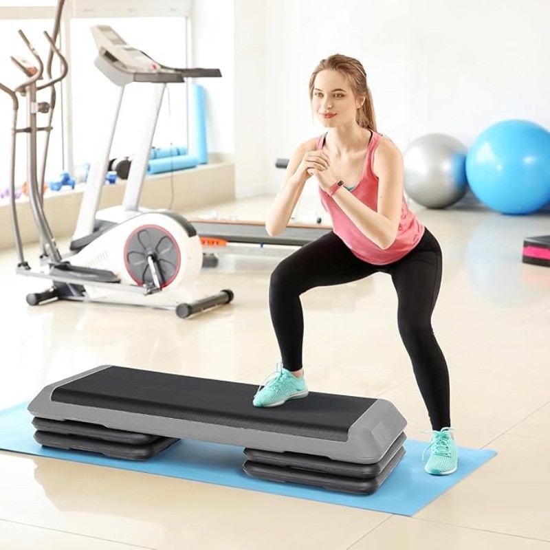 43''Exercise Aerobic Step Platform,Adjustable Fitness Stepper+4 Stackable Risers