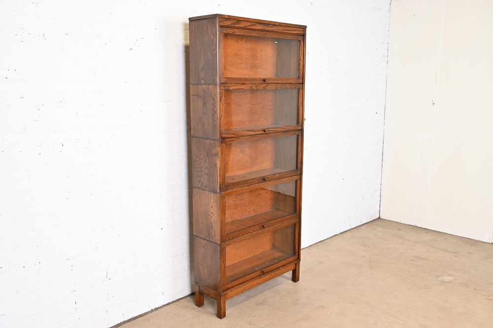 Antique Arts & Crafts Oak Five-Stack Barrister Bookcase by Lundstrom, Circa 1920