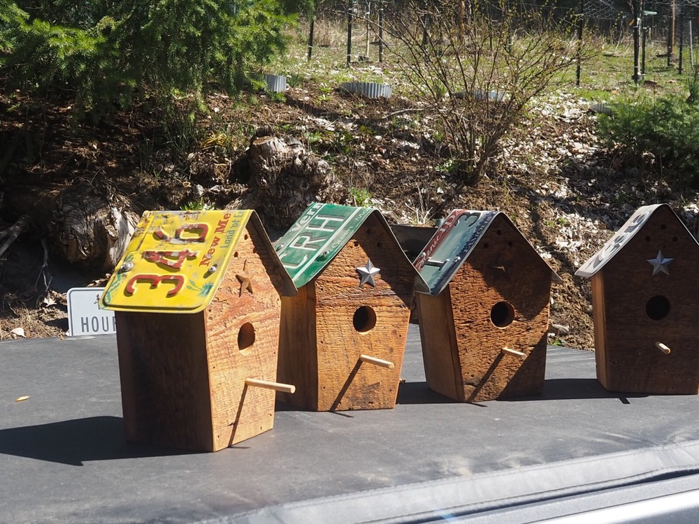 Old Barnwood License Plate Bird House