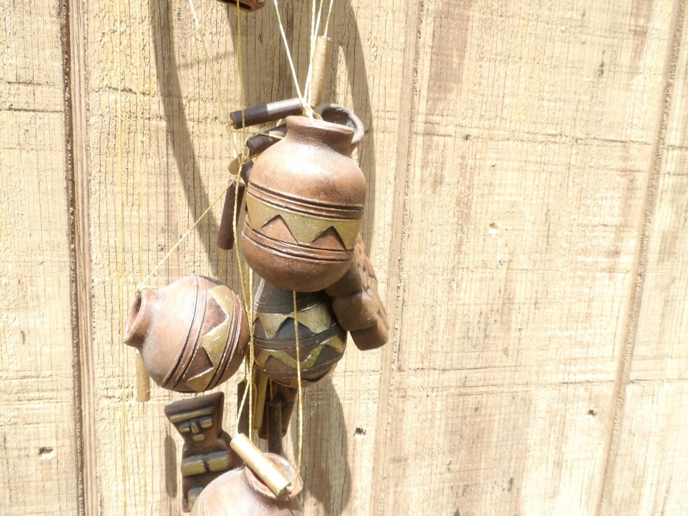 Rustic Ceramic Wind Chime Clay Pot Design Handmade Southwestern Boho Decor 40"