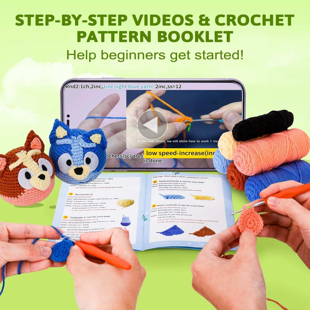 Bluey Crochet Kit for Beginners, with Step-by-Step Video Tutorials (2 Pack)