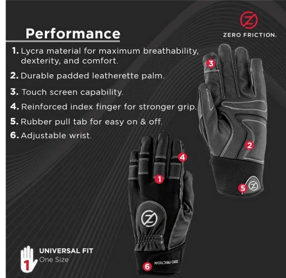 Zero Friction Men's Universal-Fit Performance Work Gloves, Black