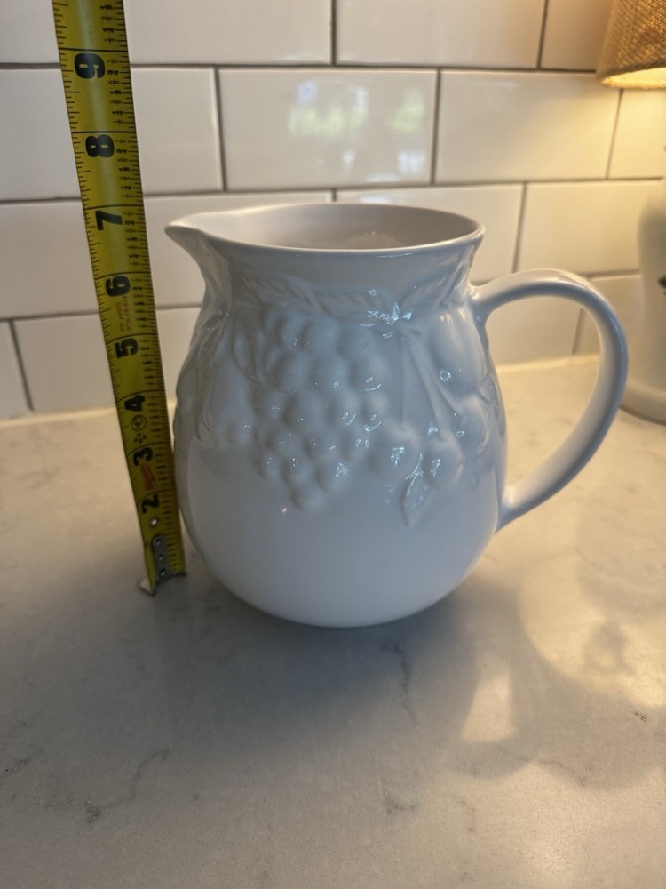 Harry & David Pitcher All White with Fruit Design