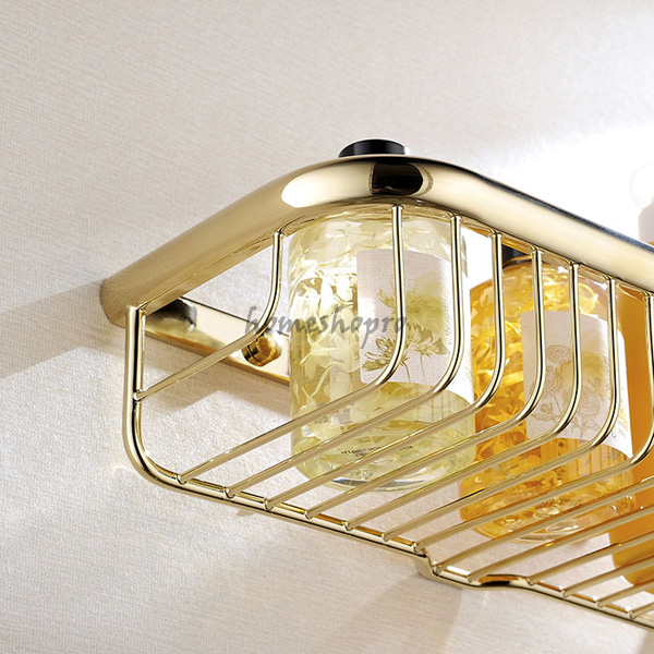 Solid Brass Gold Wall Mounted Bathroom Shower Caddy Shelf Storage Basket Holder
