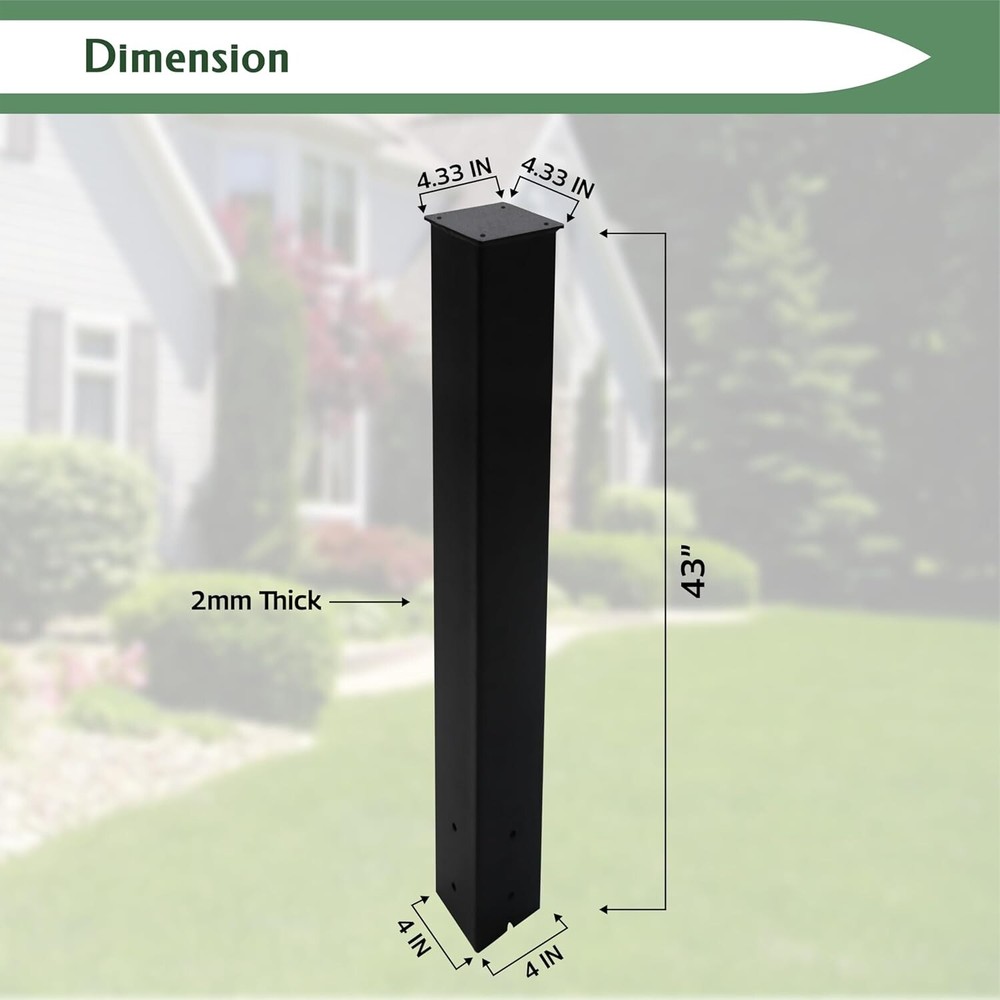 Mailbox Post - 43 x 4 x 4" - Mail Box Post for Outside Modern Mailbox - Black
