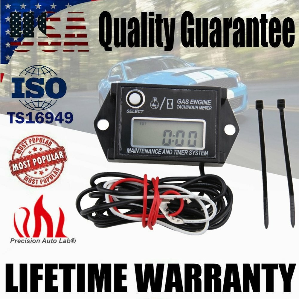 Waterproof Tiny Tach Digital Hour Meter Gauge Tachometer Resettable Job Timer