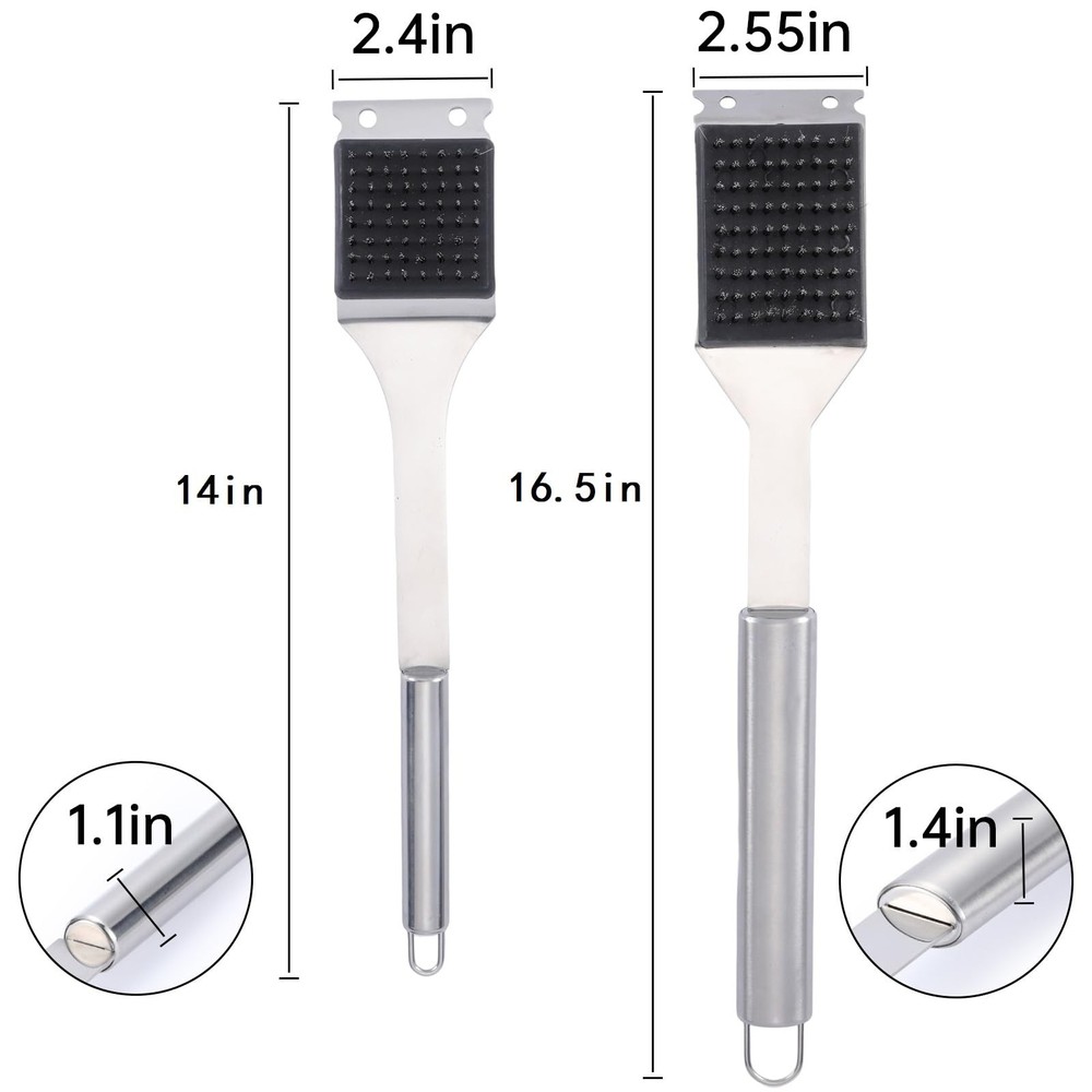 2 Pack Grill Brush and Scraper, 16.5” & 14” Wire BBQ for Silver