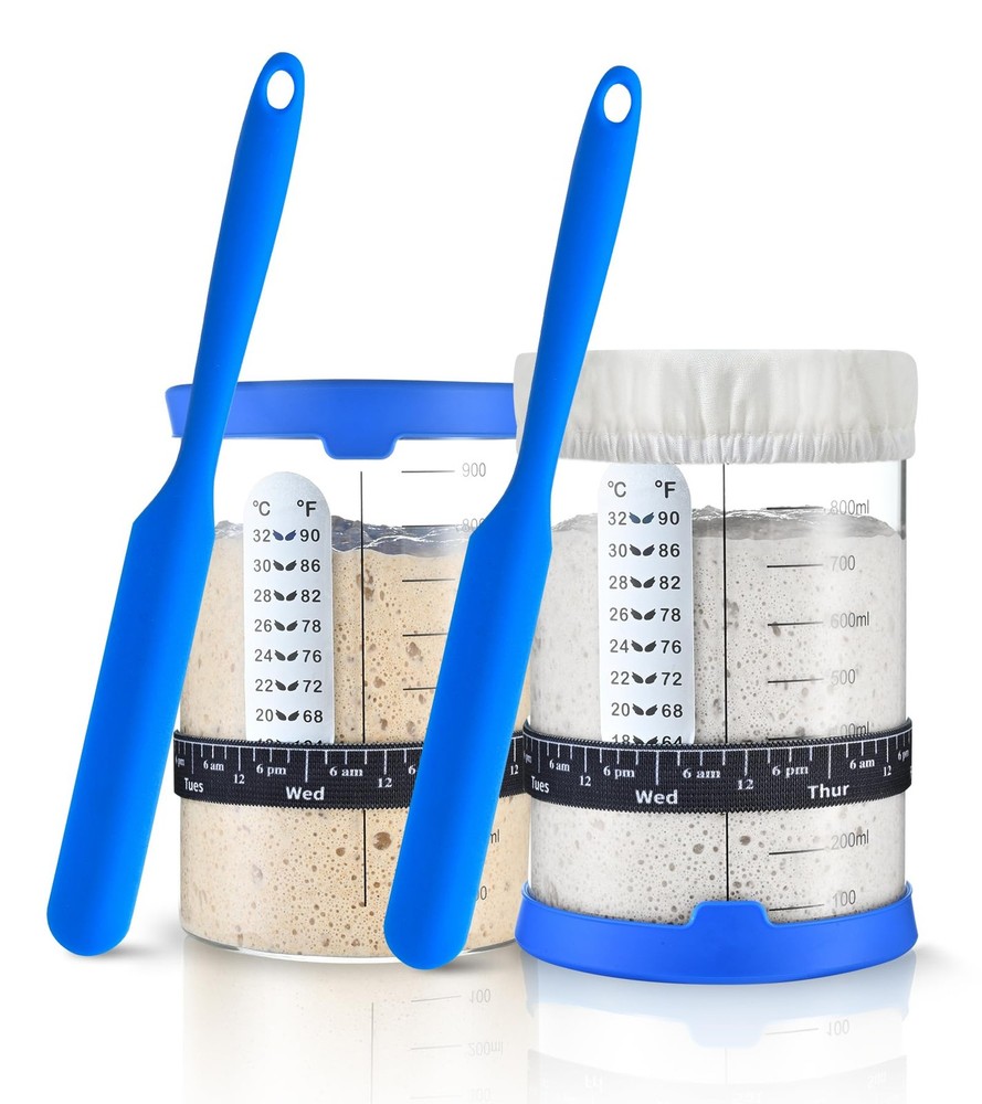 Adodeen Sourdough Starter Jar,Sourdough Kit – 2 Pack 34oz Blue