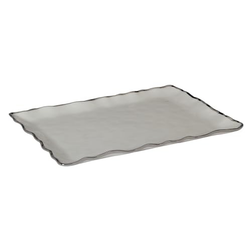 Regency Silver Porcelain Rectangular Platter Scalloped Edges Metallic