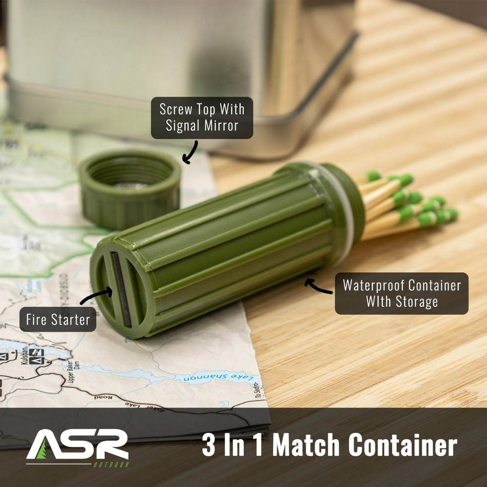 Water Resistant Match Stick Storage Container And Fire Starter Mirror