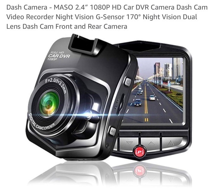 Dash Camera  2.4" Display HD High Definition 1080P