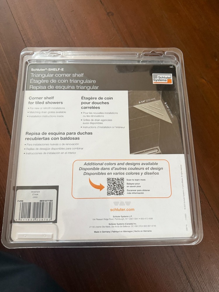 Schluter Systems Shelf Triangular Corner Pure Pewter SES1D7TSG