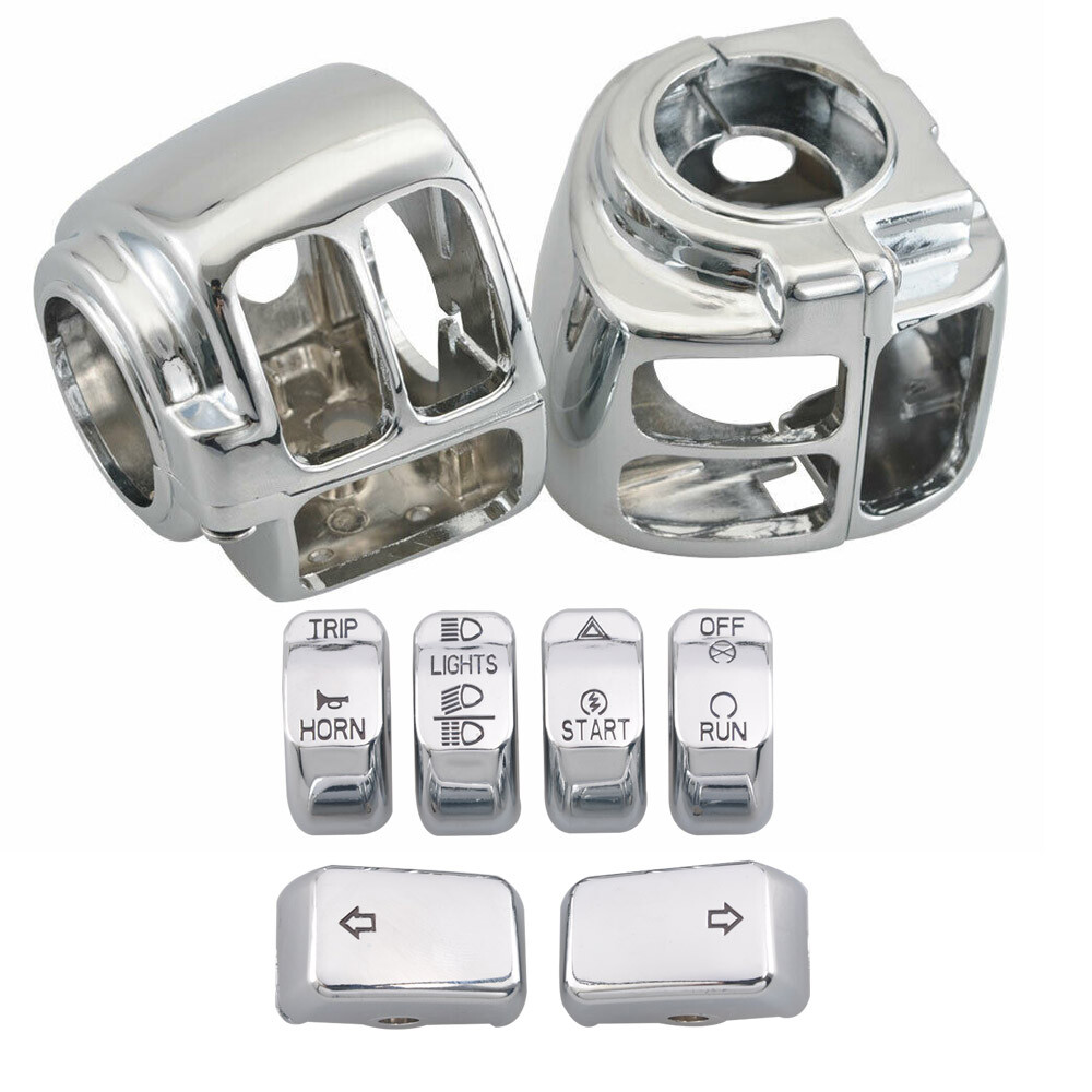 Chrome Hand Control Switch Housing Cover 6pcs Button Cap For Harley Dyna Softail