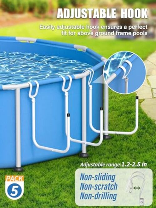 5 Pack Solar Pool Cover Holder, Adjustable Solar Cover Hooks Keep Solar White