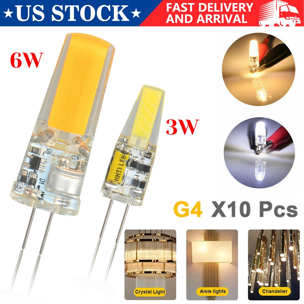 10PCS G4 LED Bi-pin Base Light Bulb 3W 6W COB Warm White Lamp 12V AC/DC LED Bulb