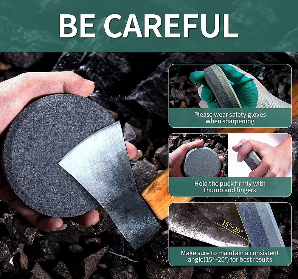 SATC Round 2 Grit Sharpening Stone Axe Blade Edge Sharpener Hand Tool with Case