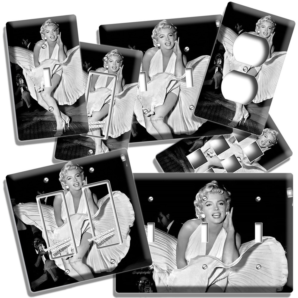 BLACK WHITHE MARILYN MONROE BLOWS DRESS LIGHT SWITCH OUTLE WALL PLATE ROOM DECOR