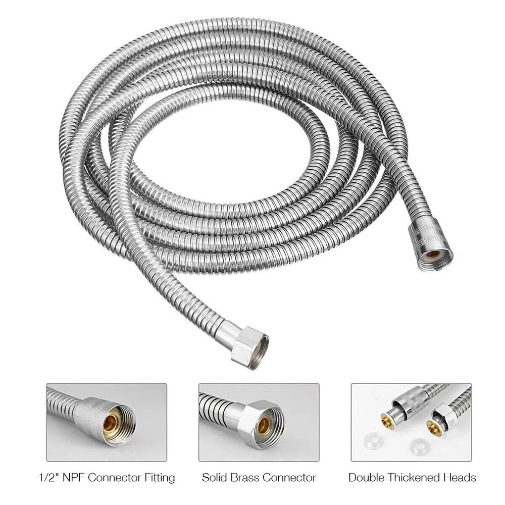 Chrome 10FT Long Shower Hose For Head Handheld Spray High Pressure Adjustable