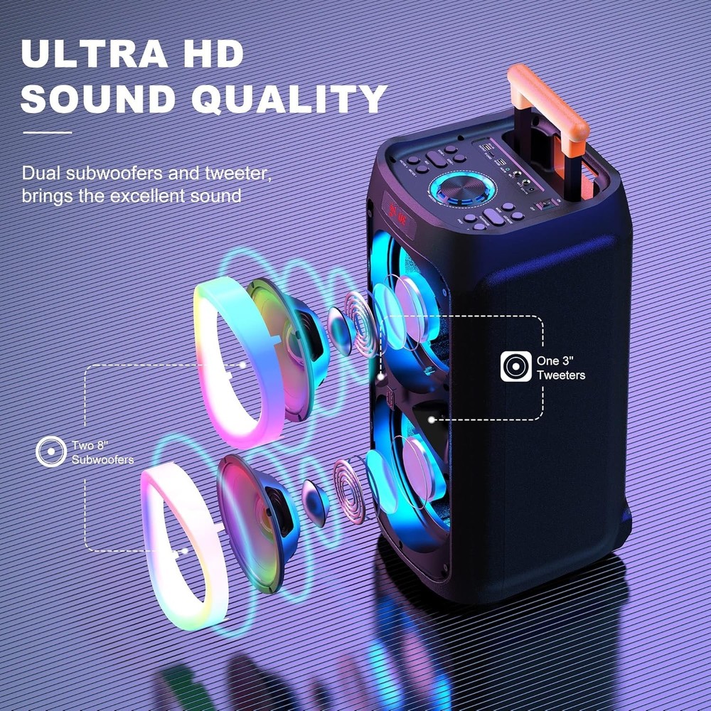 Karaoke Machine with 2 Wireless Microphones, 24" Big Portable Bluetooth Speaker