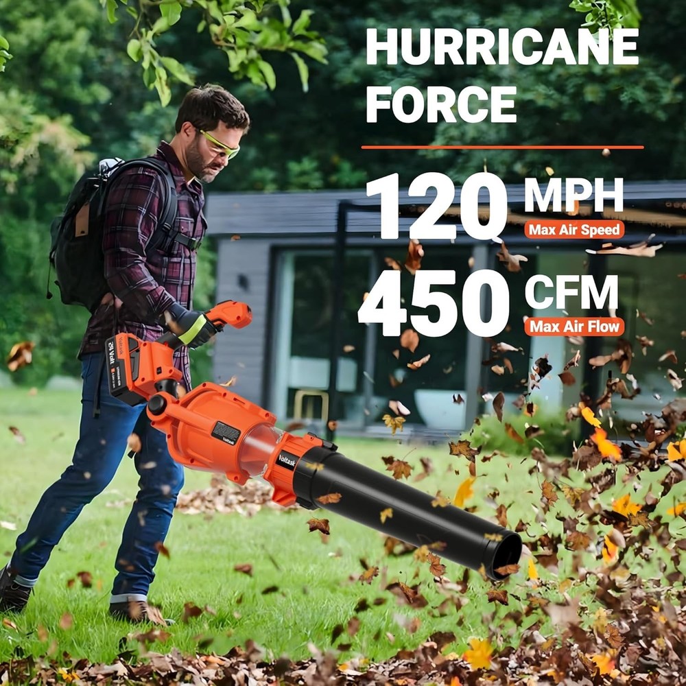 VOLTASK 24V Cordless Leaf Blower with Adjustable Handle, 450 CFM/120 MPH