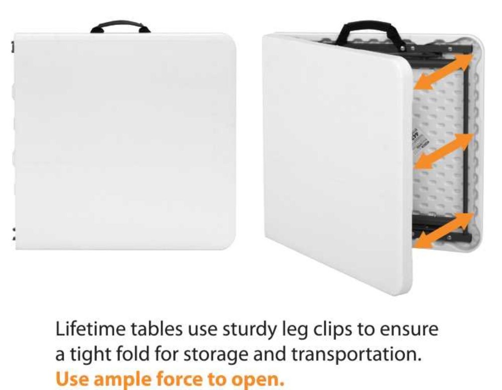Lifetime Adjustable Height Leg Table 4428 White 4' Fold-in-Half Folding Table