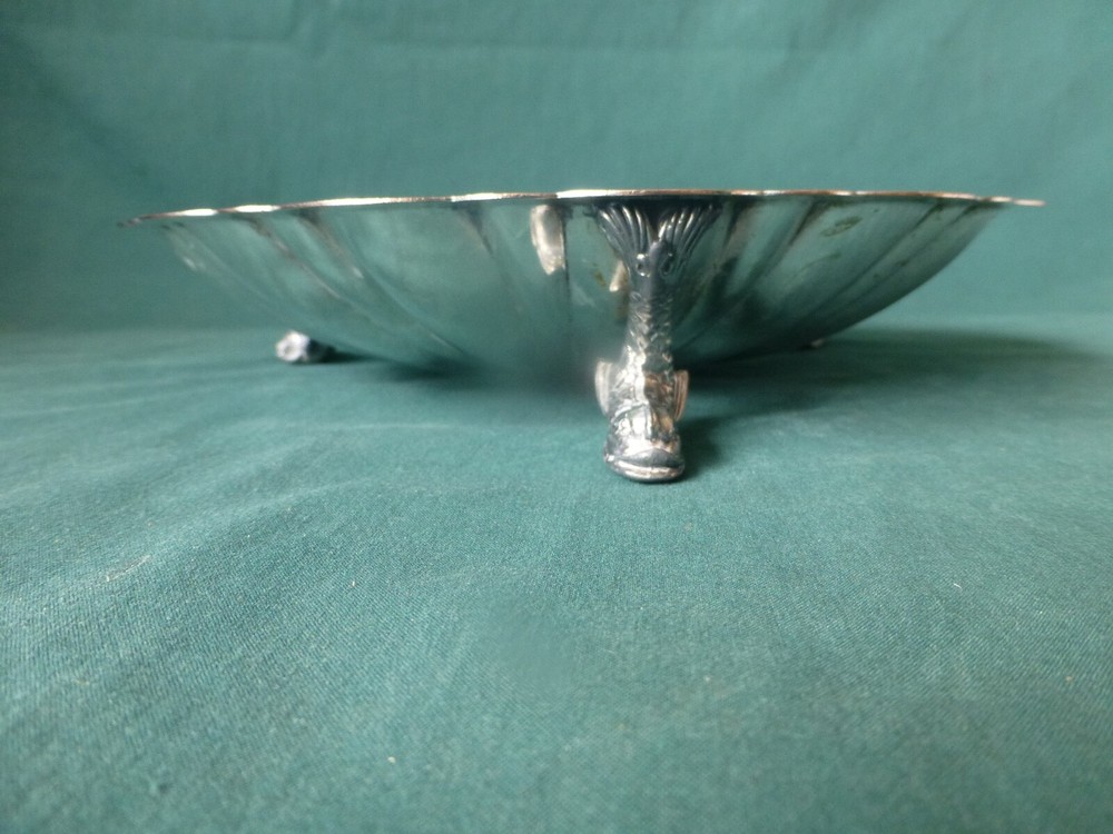 Antique Silver On Copper Shell Shaped Dish with Three Fish Feet