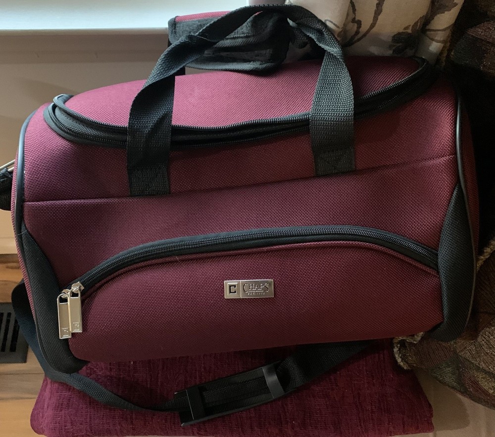 Chaps Burgundy Polyester Duffle Bag Adjustable Strap Soft Case