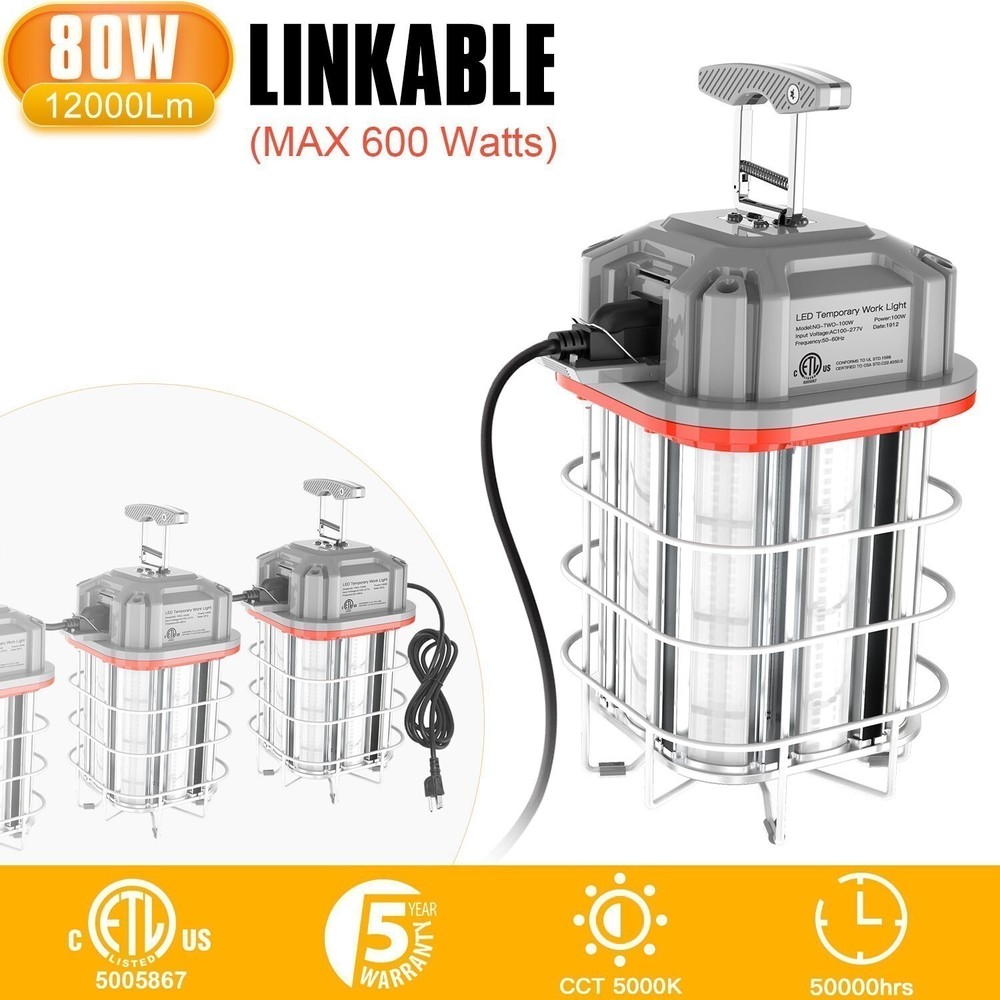 80 Watt LED Temporary Work Light Industrial Constructions Hanging Lamp Linkable