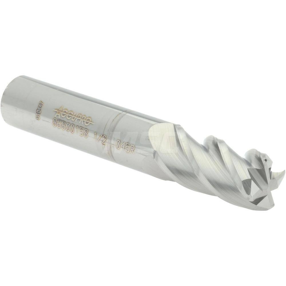 Accupro 1/2" Diam 4 Flute Single End Solid Carbide 0.045" Corner Radius End M...