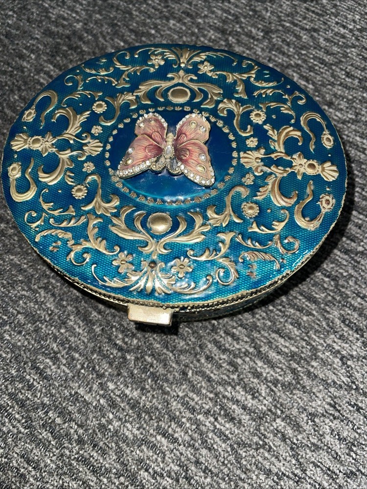 OVAL Box Lidded Mirrored Middle Eastern Style Bronze Heavy Enameled (B4)
