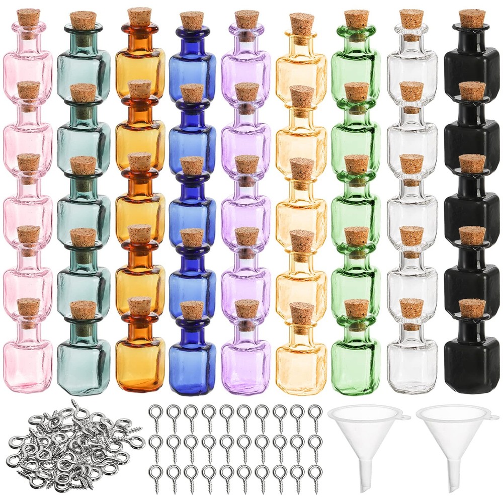 45 Pcs Tiny Spell Jars, Colored Mini Glass Cork Bottles Decorative Square Cut...