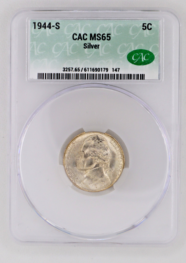 CAC MS65 1944-S Silver War Nickel