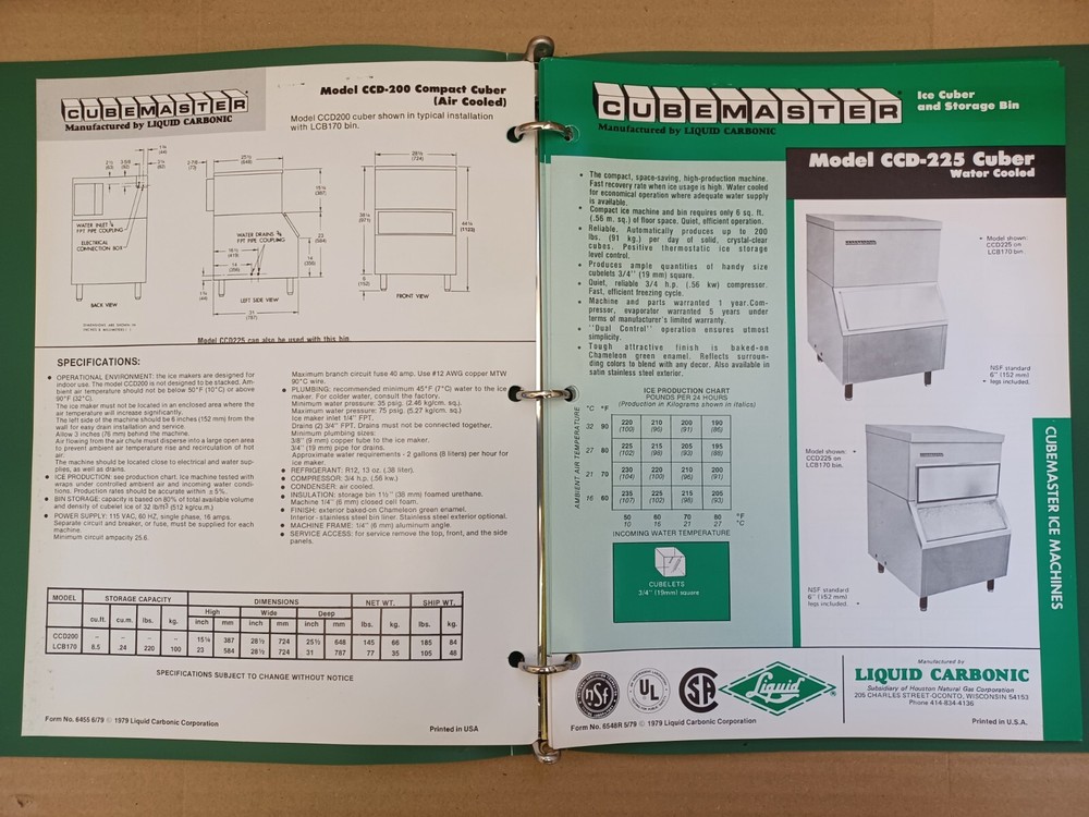 1979 Cubemaster by Liquid Carbonic : Equipment Specifications Catalog, PriceList